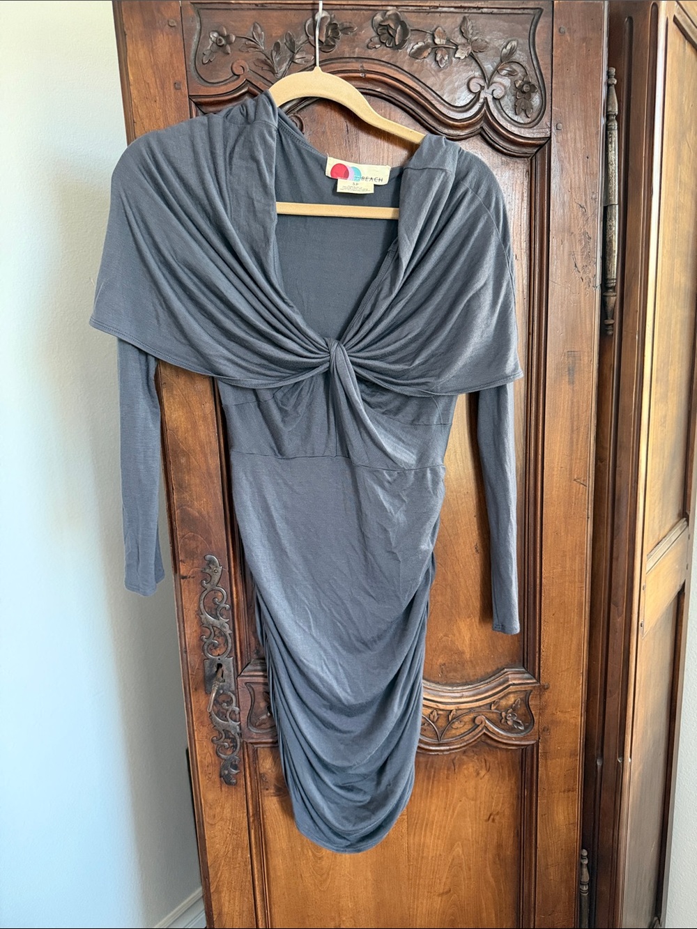 Free People Charcoal Grey Twist-Front Long Sleeve Midi Dress